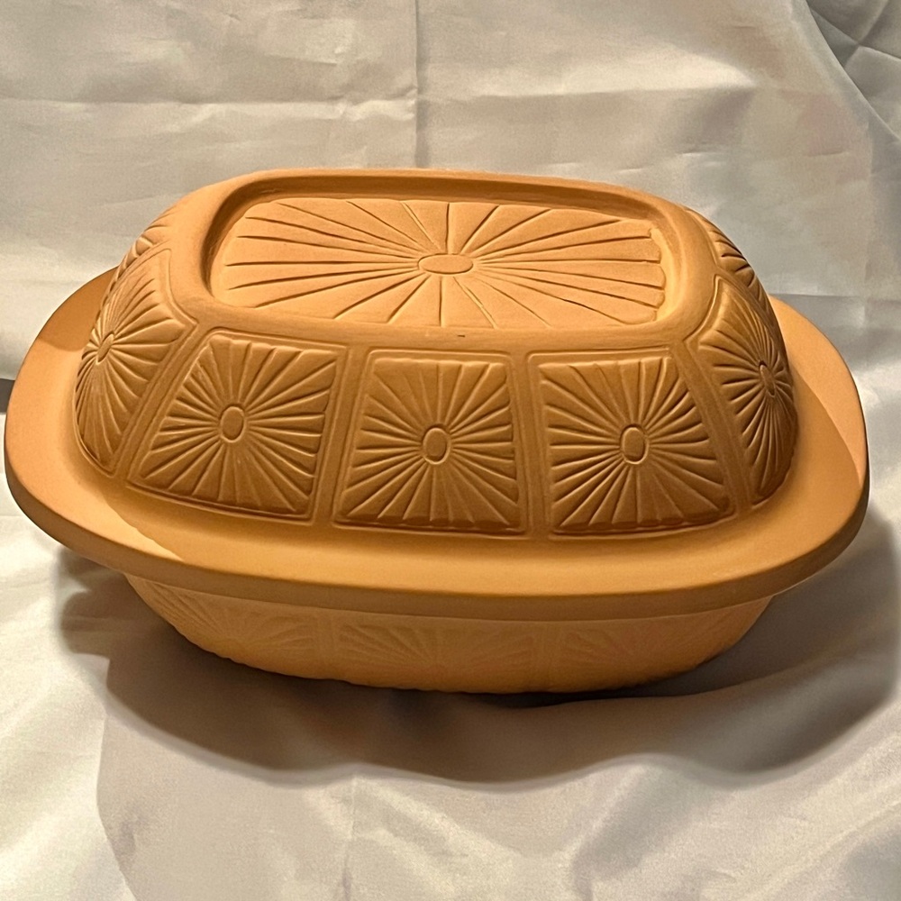 ROSHCO TAIWAN Terra Cotta Oval Roaster/Cover & Glass Lined Base 8"x12" VTG Oven
